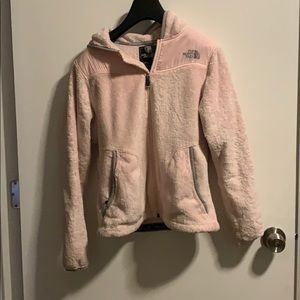 Pink fuzzy North Face jacket